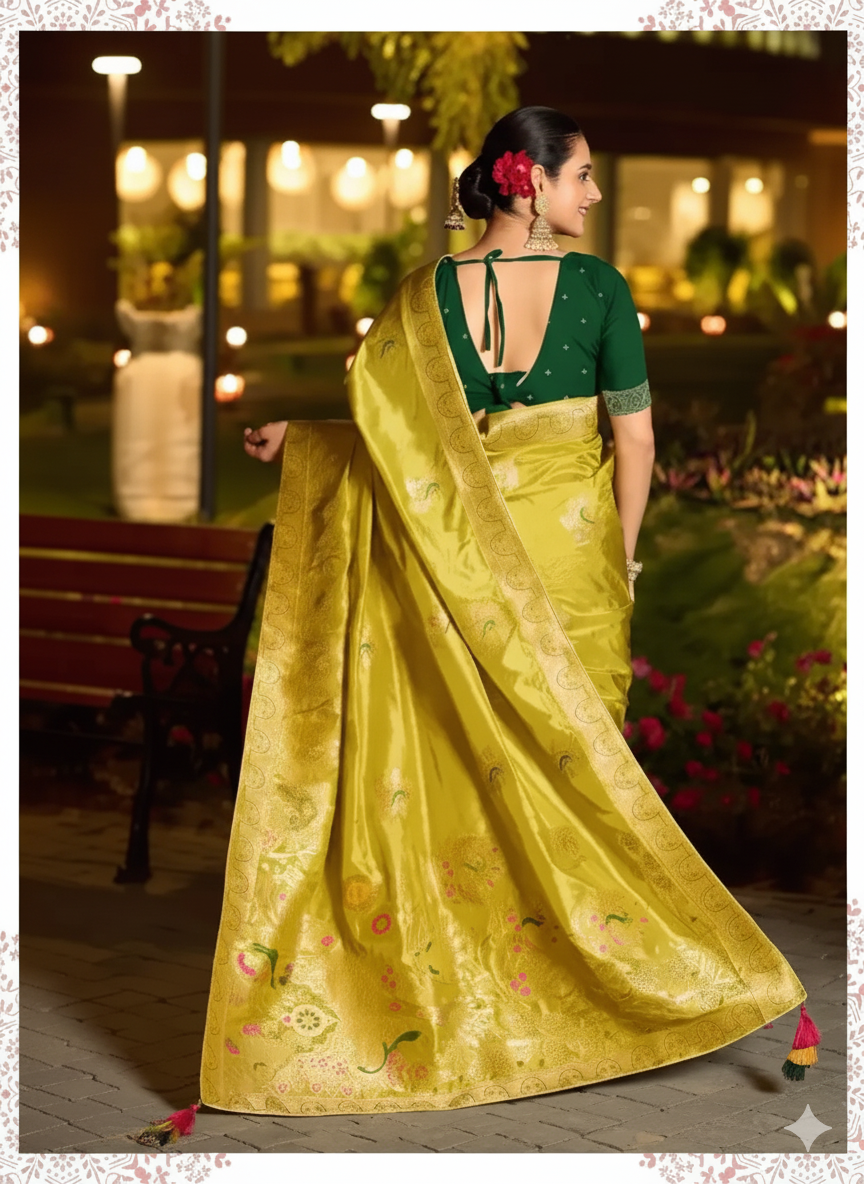 Triple Meenakari Dola Silk Saree with Zari Work