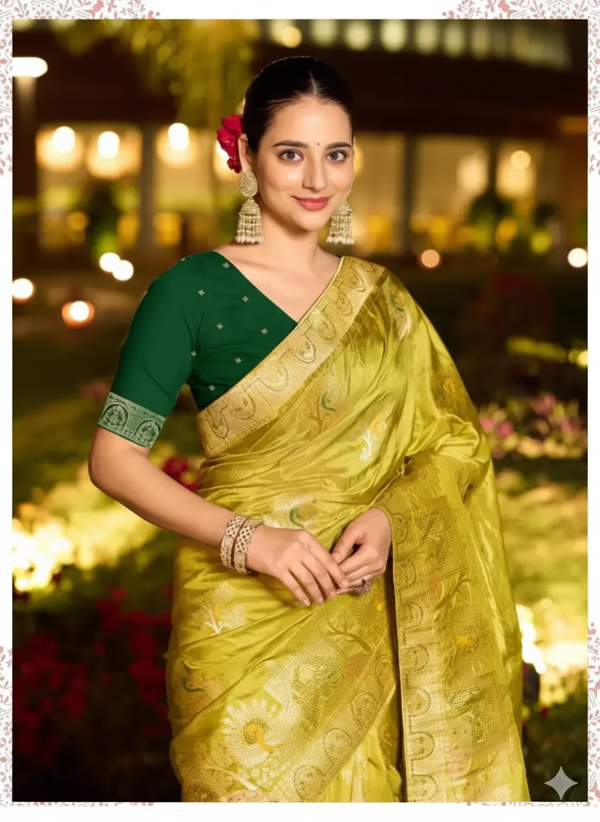 Triple Meenakari Dola Silk Saree with Zari Work