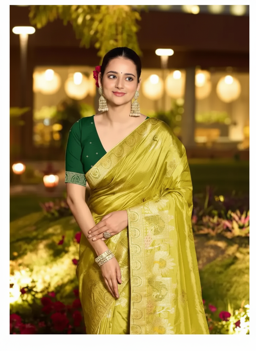 Triple Meenakari Dola Silk Saree with Zari Work
