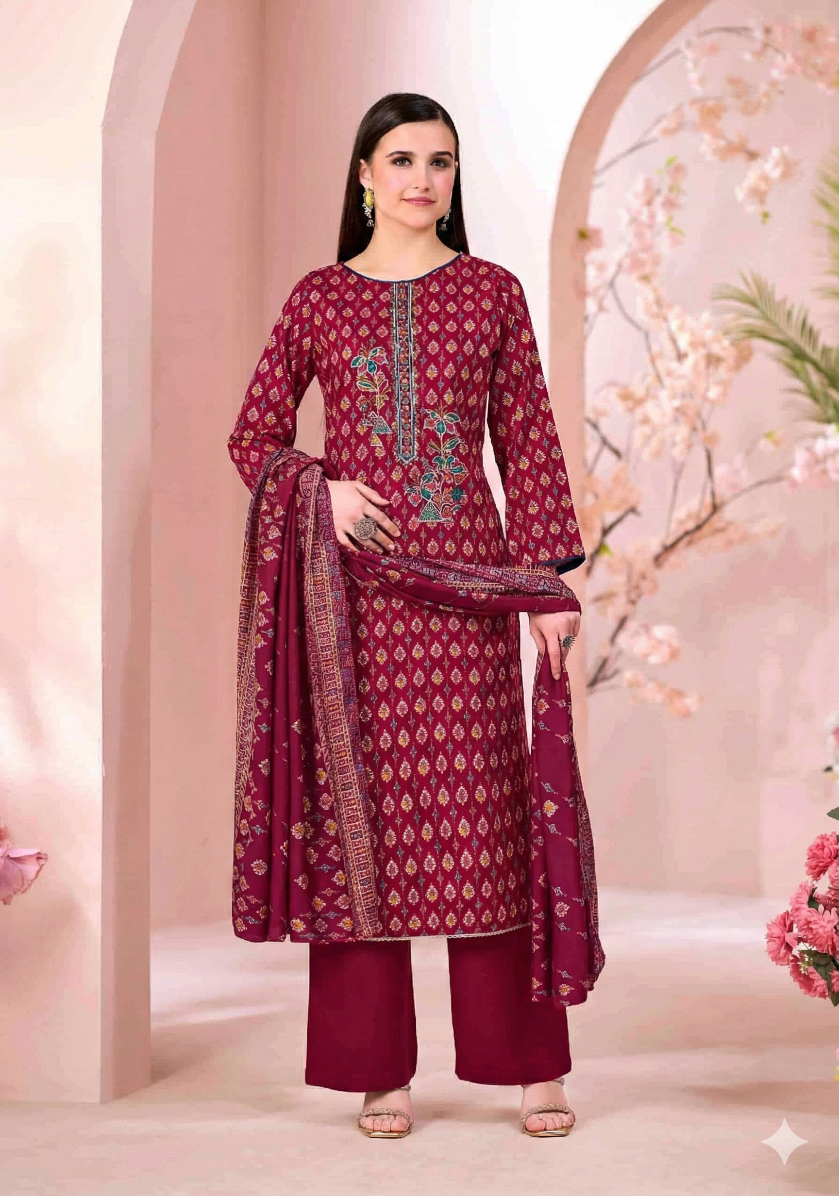 Viscose Discharge Print Embroidery Work Dress Material