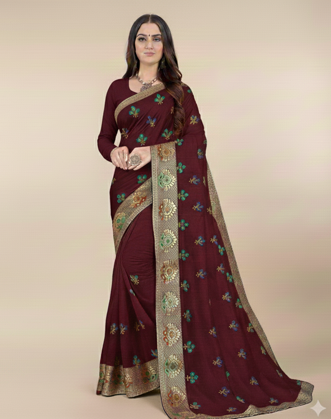 Fancy Silk Embroidery Work Saree