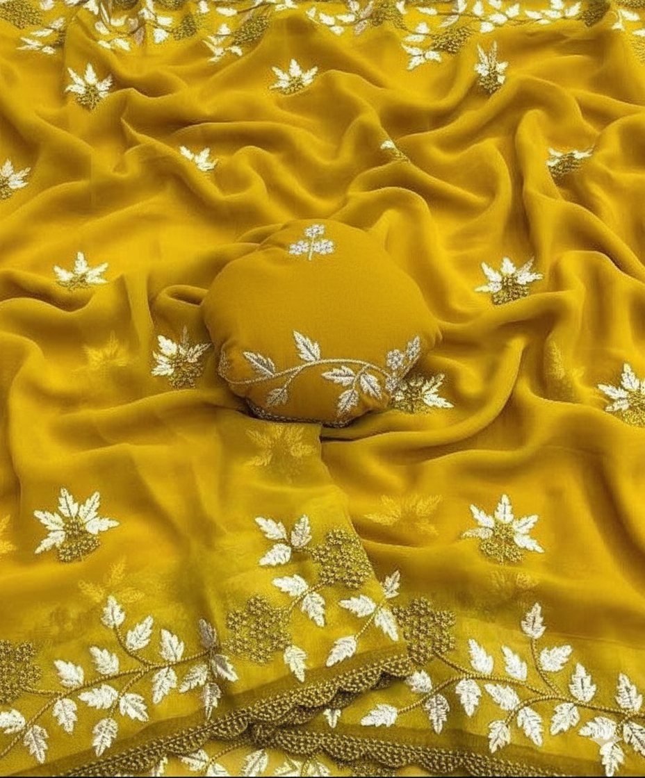 Fancy Georgette Saree With Embroidery Work