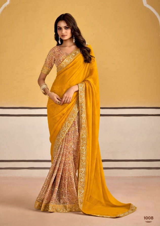 Georgette Embroidery Border Work Printed Saree