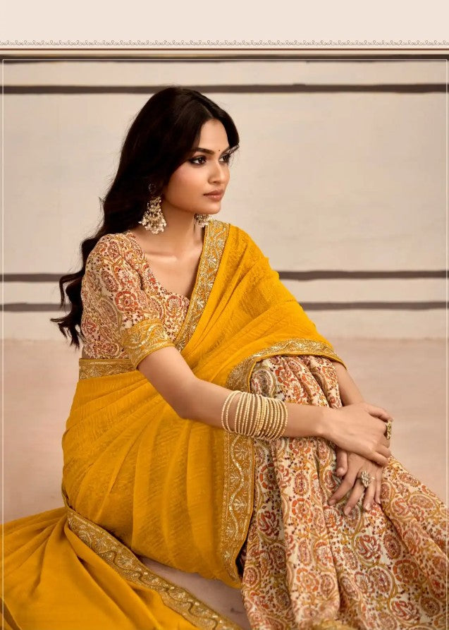 Georgette Embroidery Border Work Printed Saree