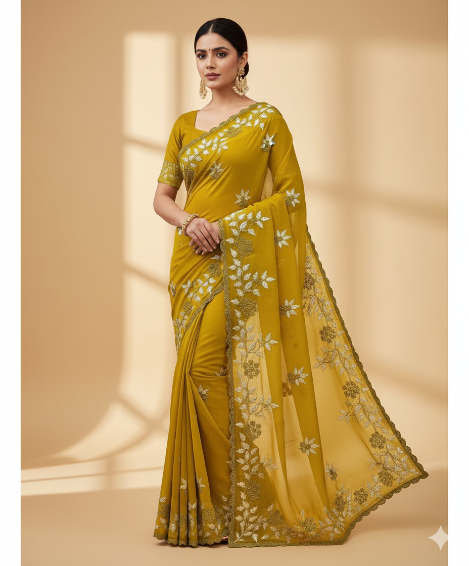 Fancy Georgette Saree With Embroidery Work