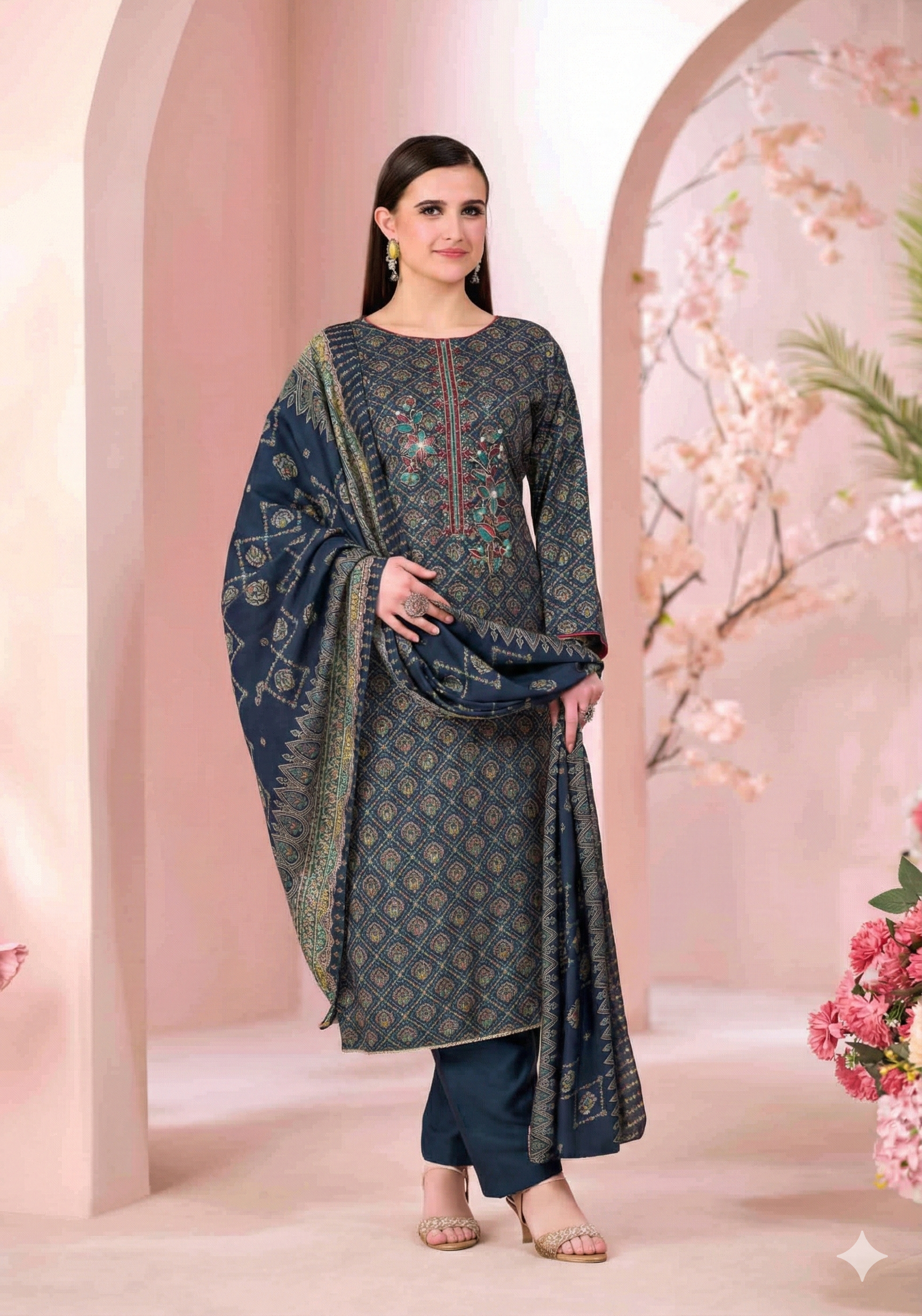 Viscose Discharge Print Embroidery Work Dress Material