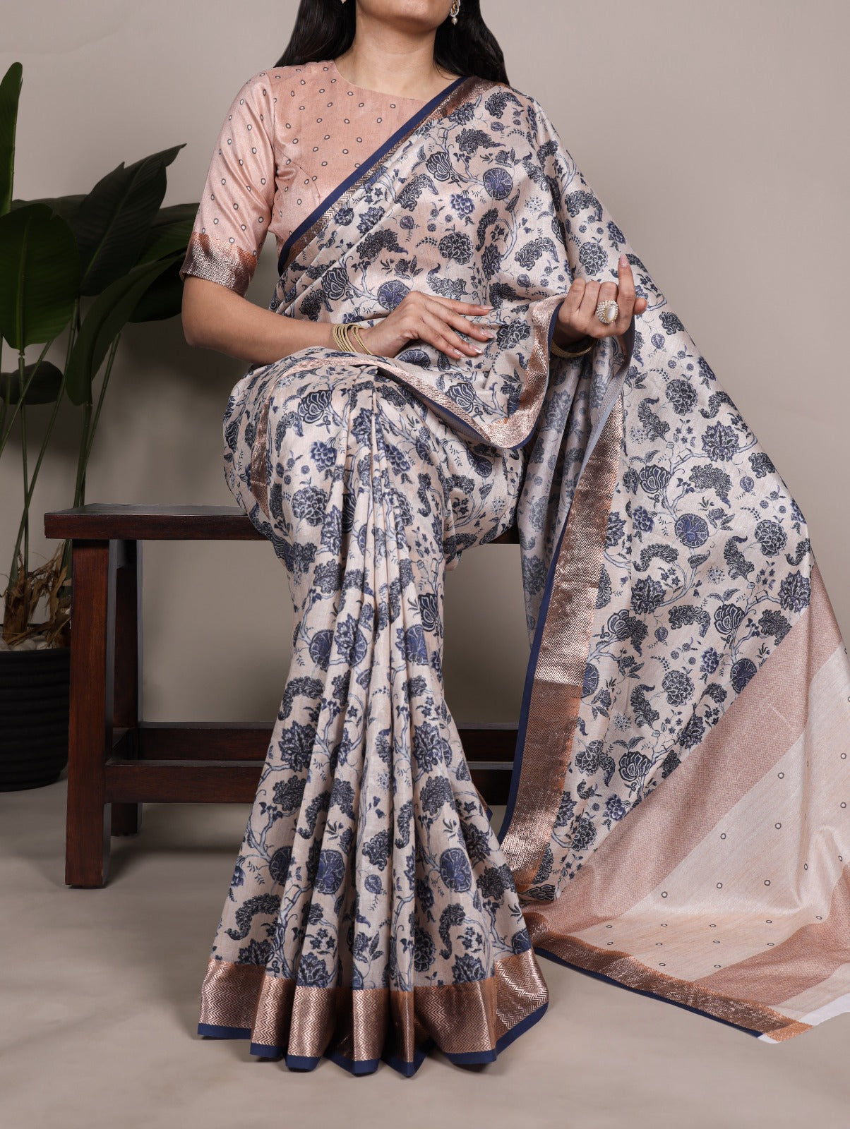 Designer Tussar Silk Printed Saree