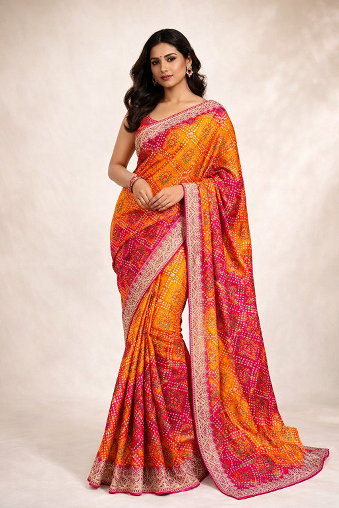 Chinon Silk Bandhani Print Saree