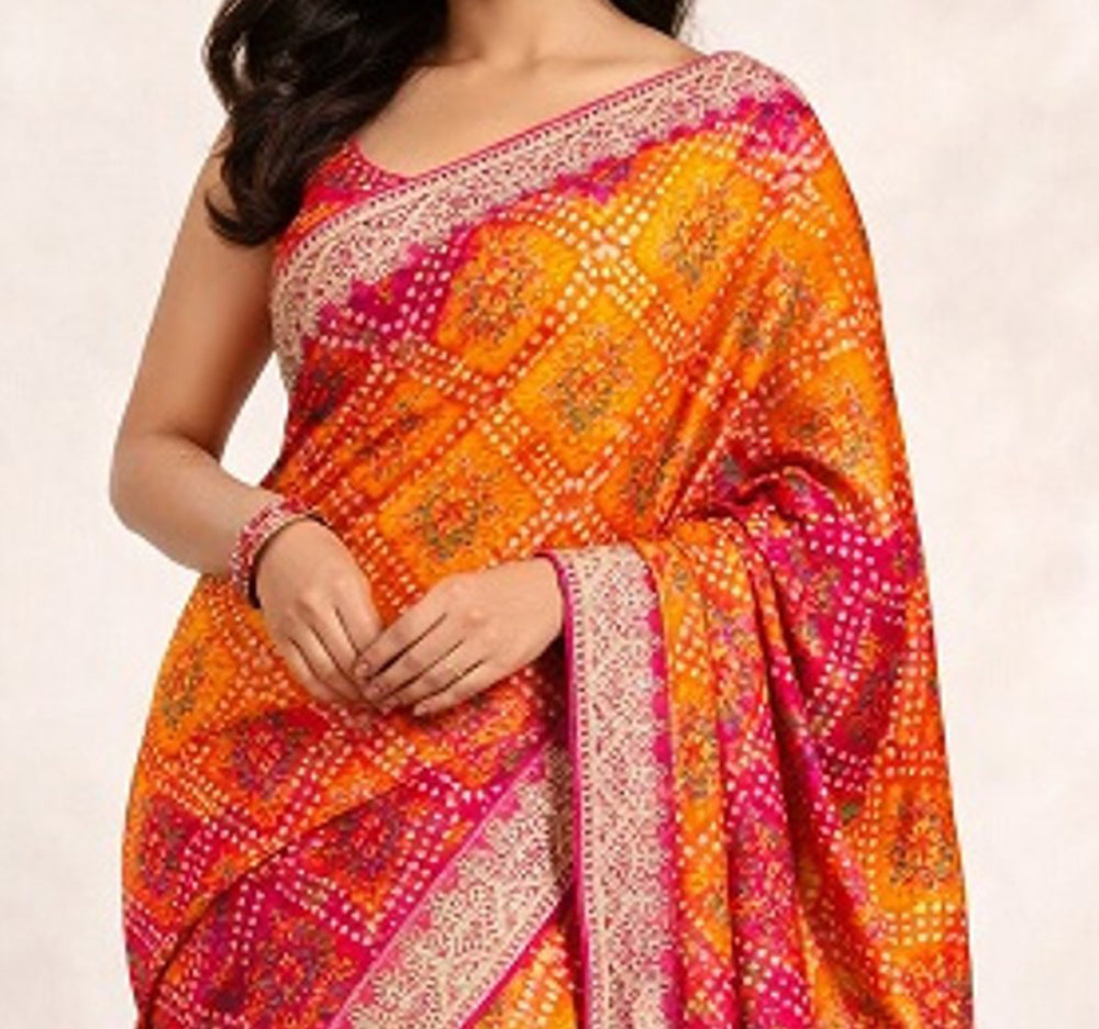 Chinon Silk Bandhani Print Saree