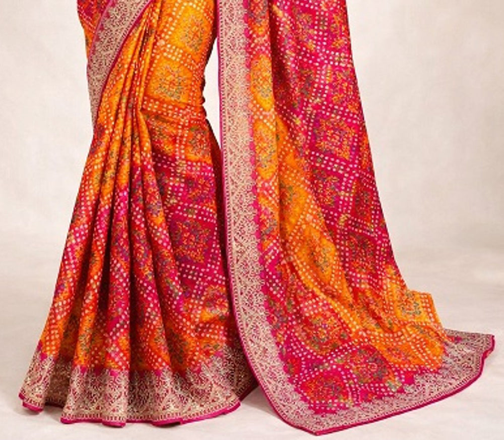 Chinon Silk Bandhani Print Saree