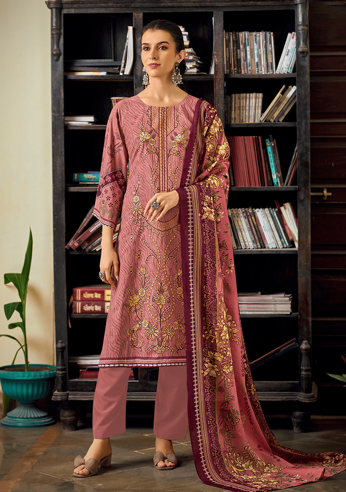 Pure Cotton Full Front Embroidery Dress Material
