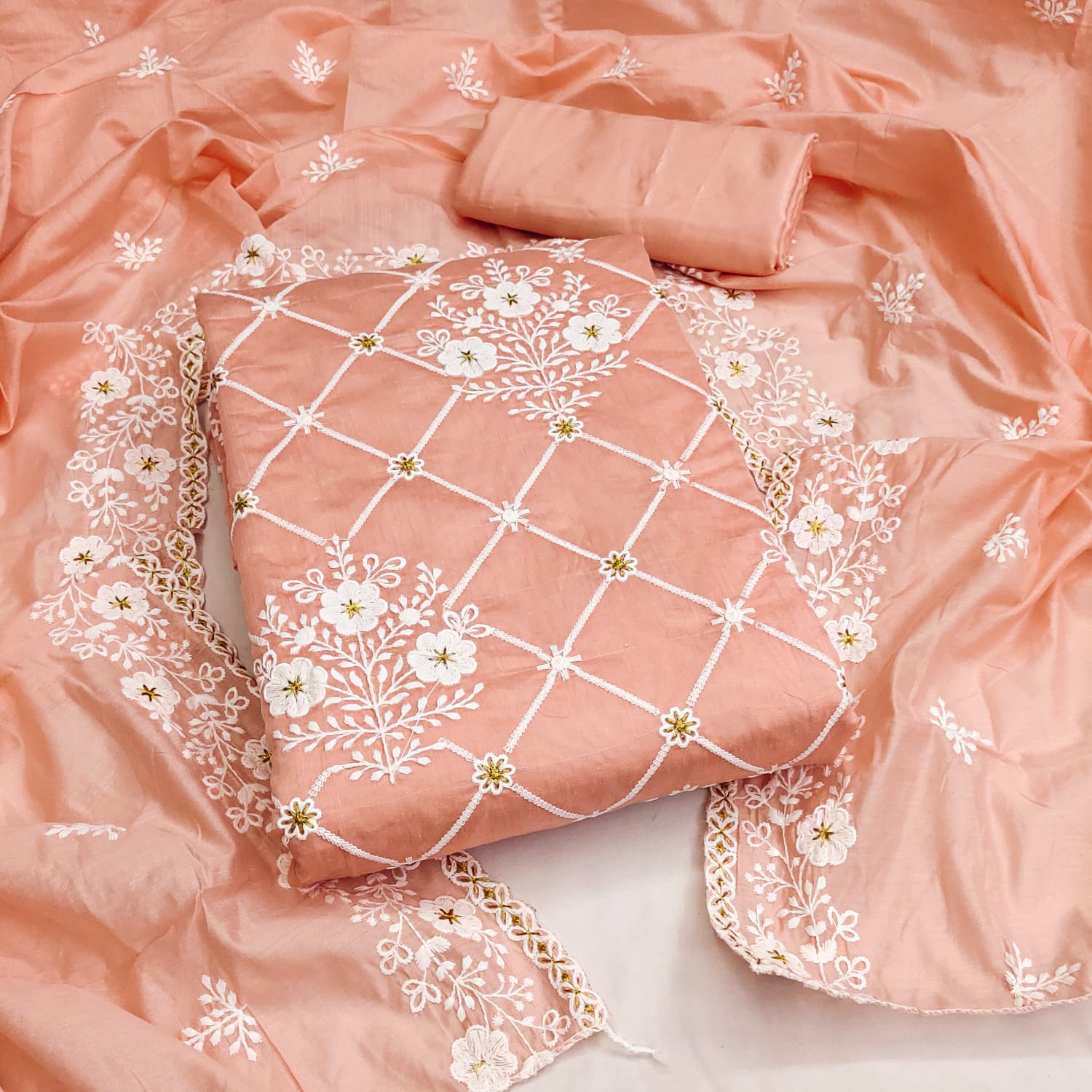 Chanderi Cotton Embroidery work Dress Material