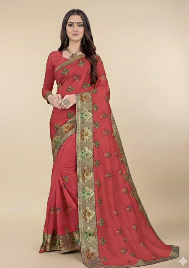 Fancy Silk Embroidery Work Saree