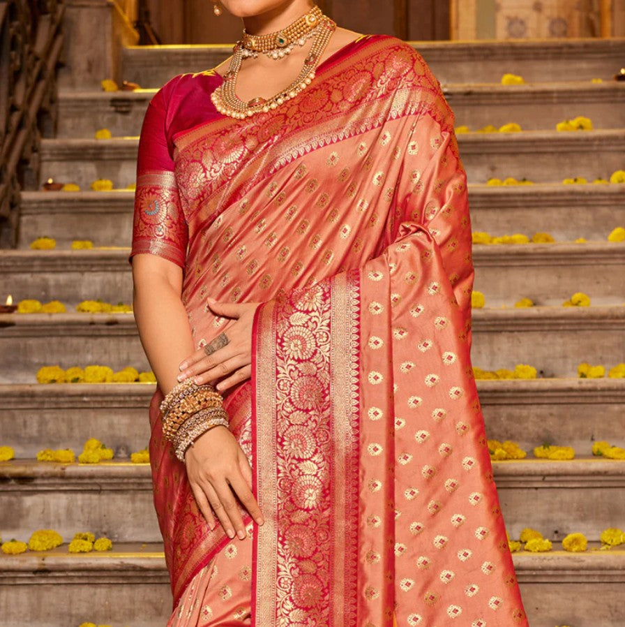 Woven Banarasi Silk Saree With Tassels