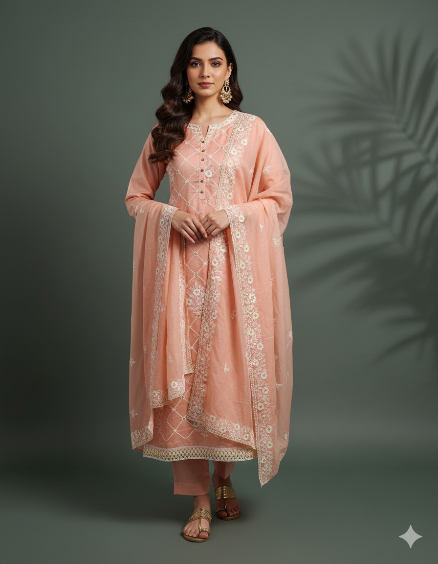 Chanderi Cotton Embroidery work Dress Material