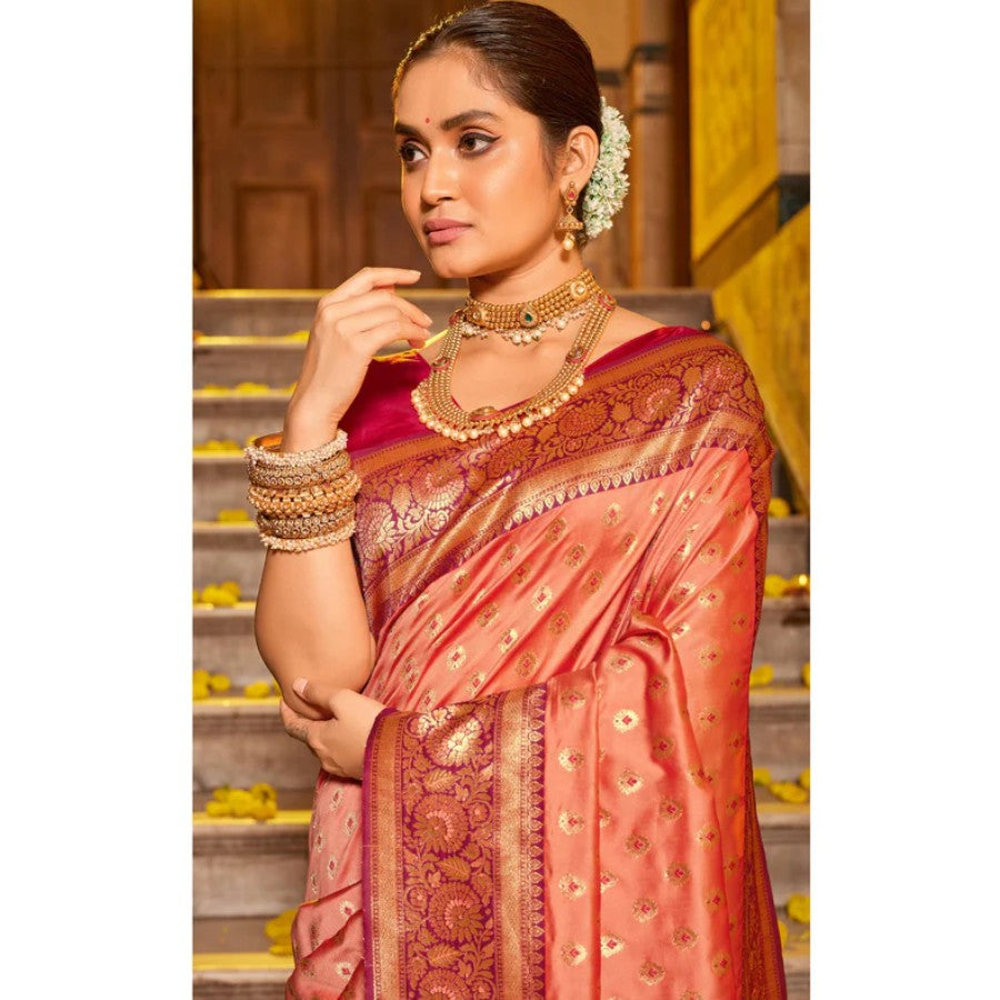 Woven Banarasi Silk Saree With Tassels