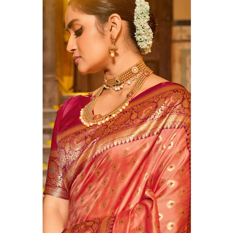 Woven Banarasi Silk Saree With Tassels