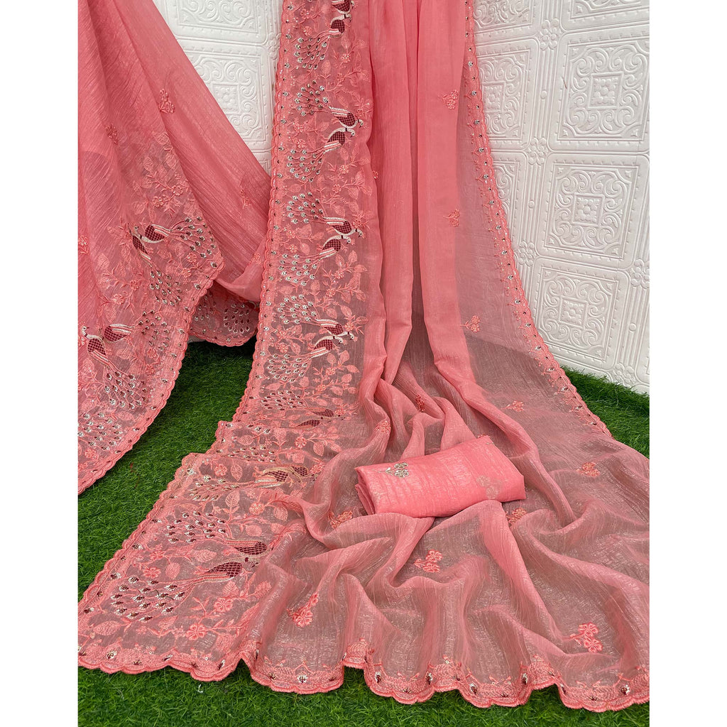 Floral Sequins Embroidered Soft Crunchy Silk Saree