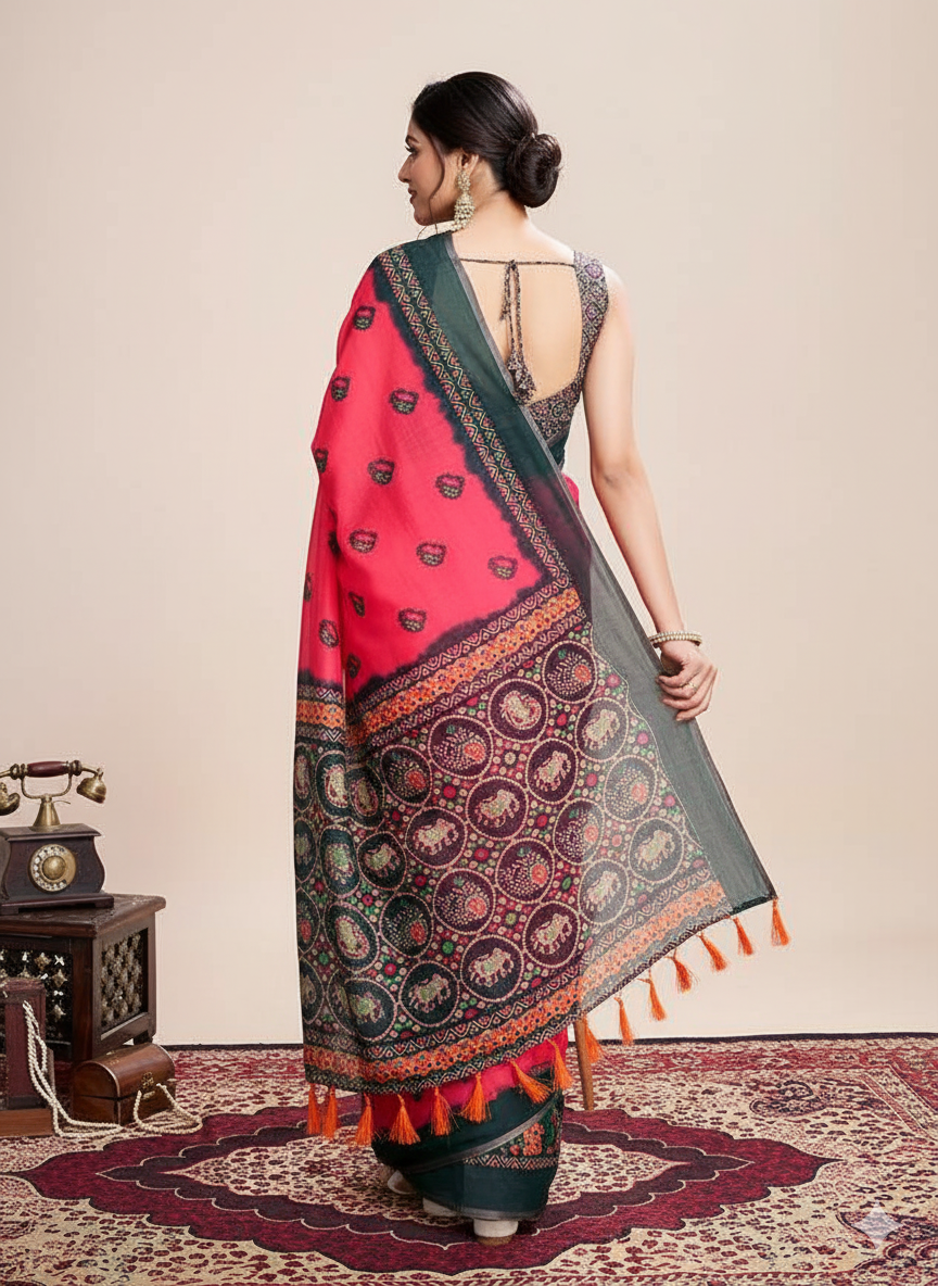 Digital Printed Linen Saree