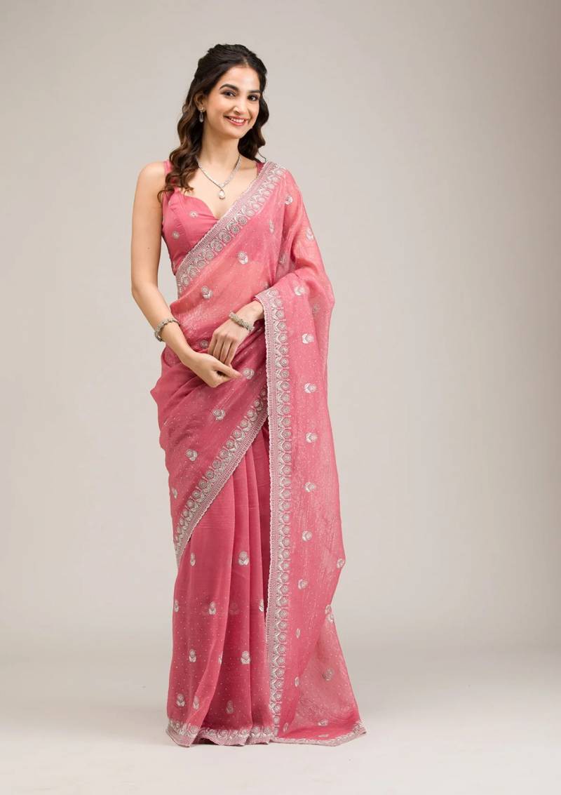 Crunchy Chiffon Diamond Worked Premium Saree