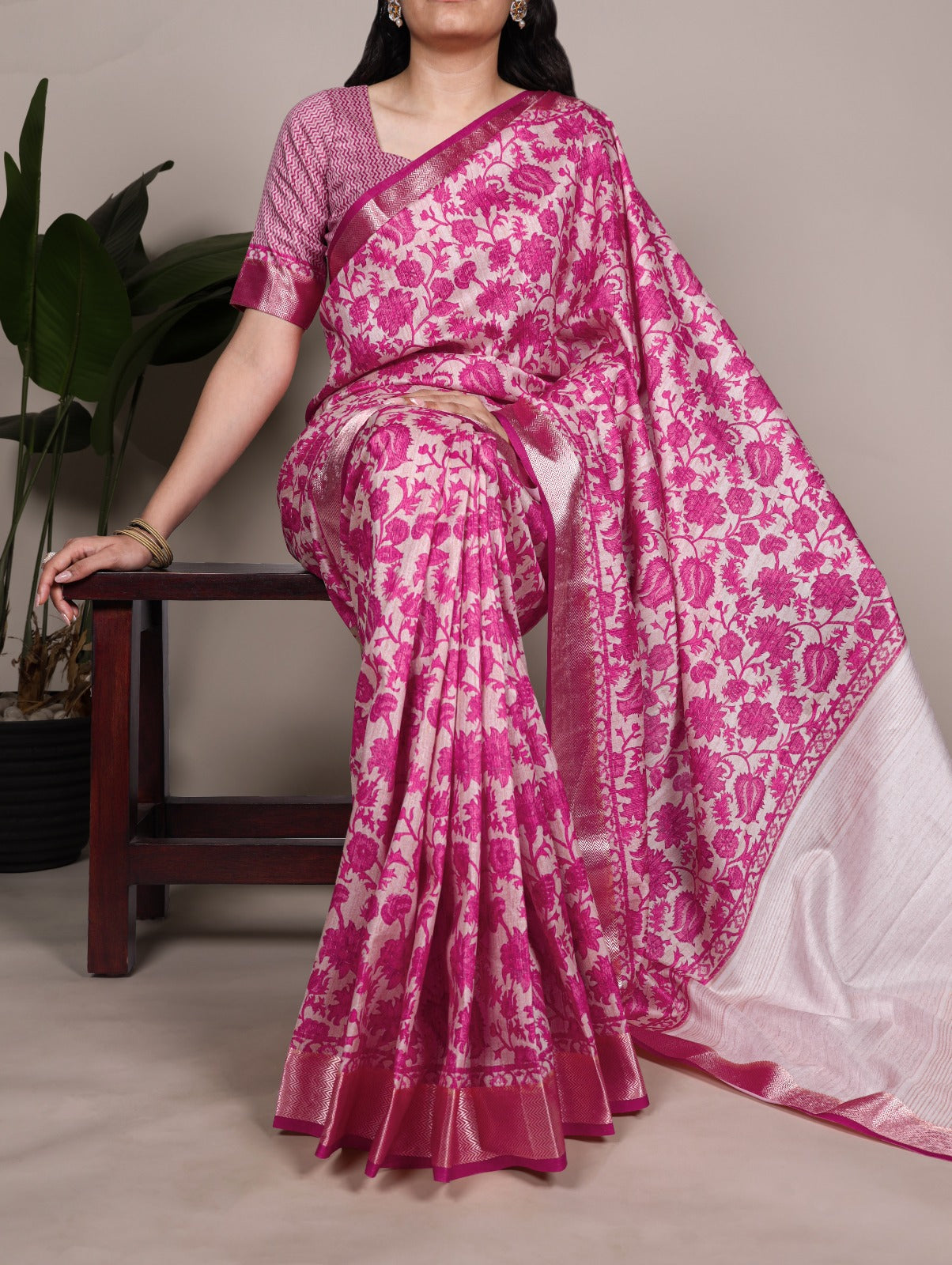 Designer Tussar Silk Printed Saree