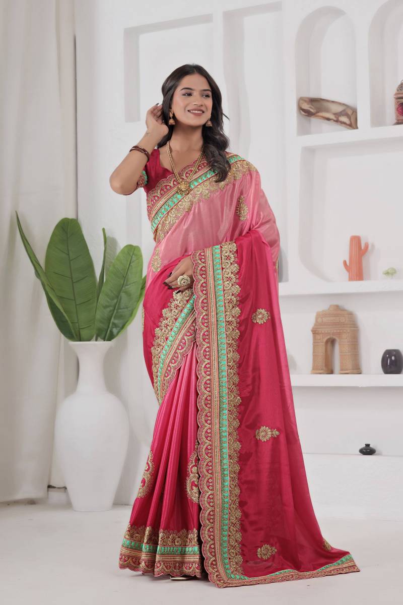 Chinon Silk Embroidered Designer Saree