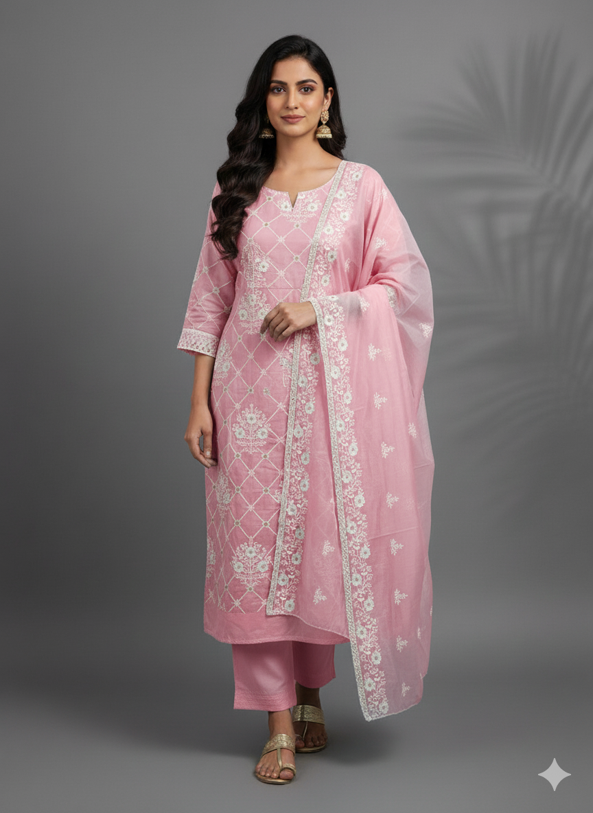 Chanderi Cotton Embroidery work Dress Material