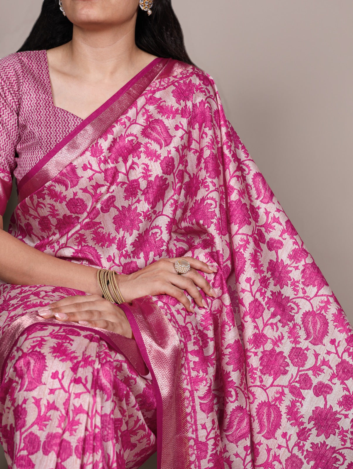 Designer Tussar Silk Printed Saree