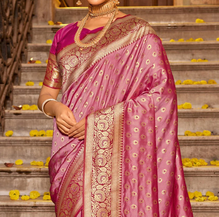 Woven Banarasi Silk Saree With Tassels