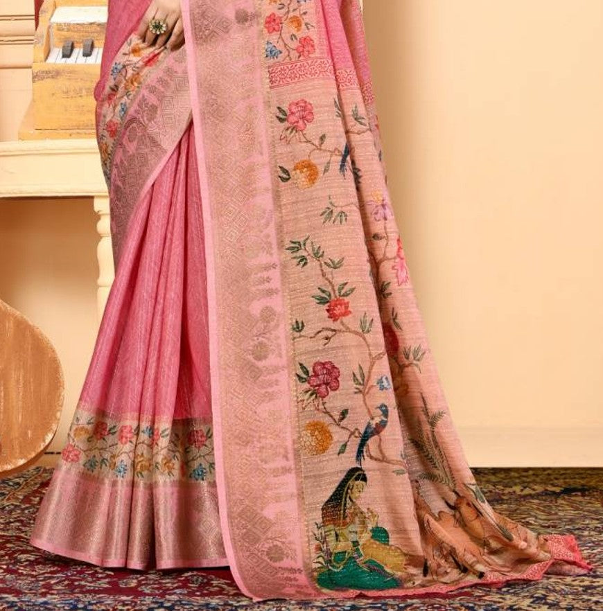 Vipul Soft Silk Digital Print Saree With Gold Zari Border