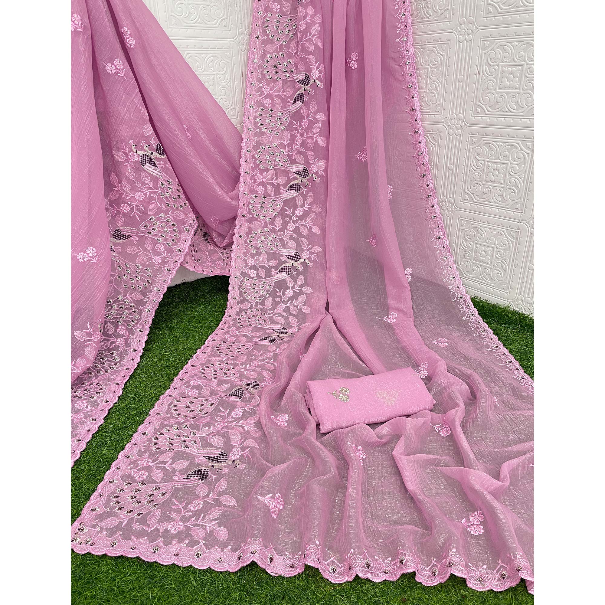 Floral Sequins Embroidered Soft Crunchy Silk Saree