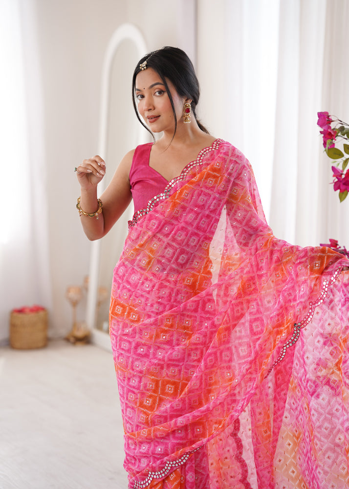 Georgette Bandhani Printed Saree
