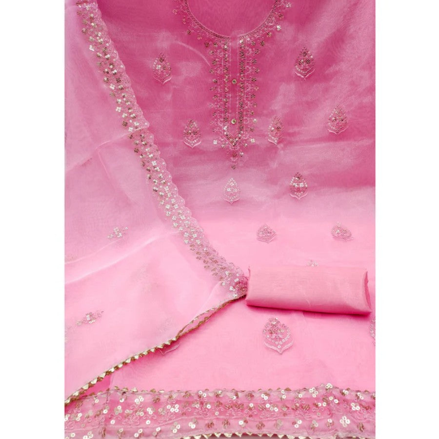 Organza Silk Dress Material With Exquisite Floral Embroidery & Sequin Work