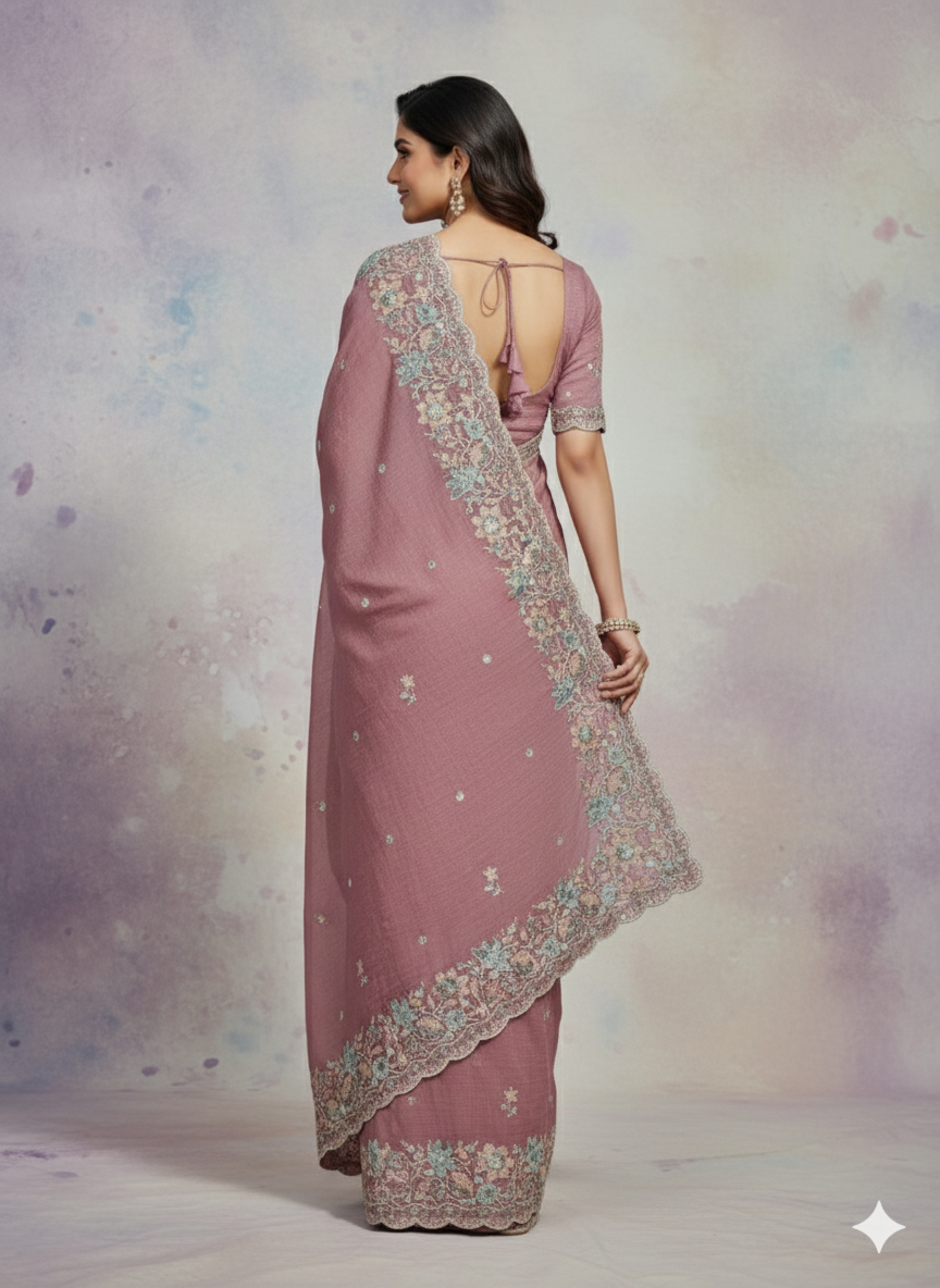 Soft Crunchy Silk Saree with Multi Embroidery Work