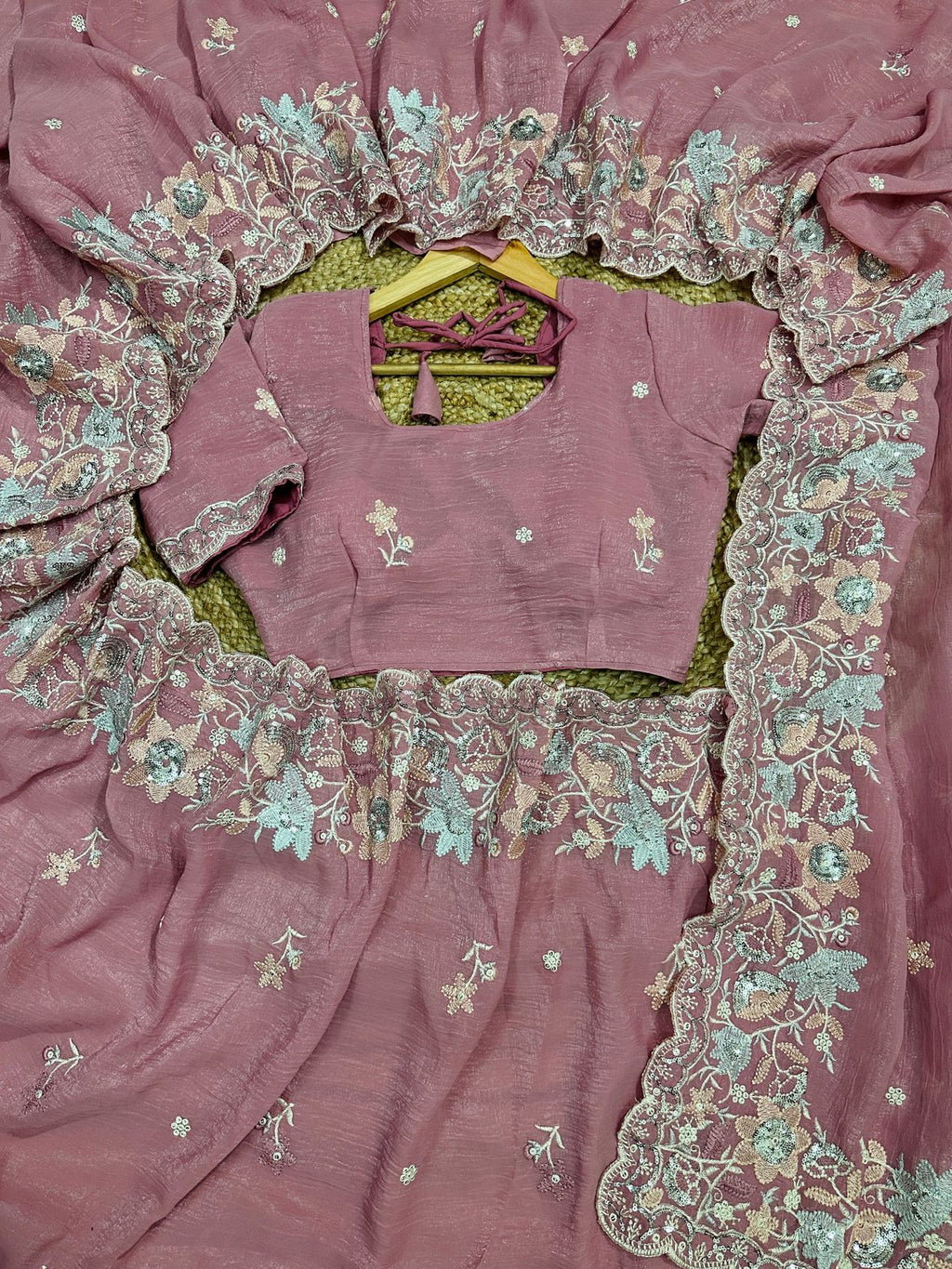 Soft Crunchy Silk Saree with Multi Embroidery Work