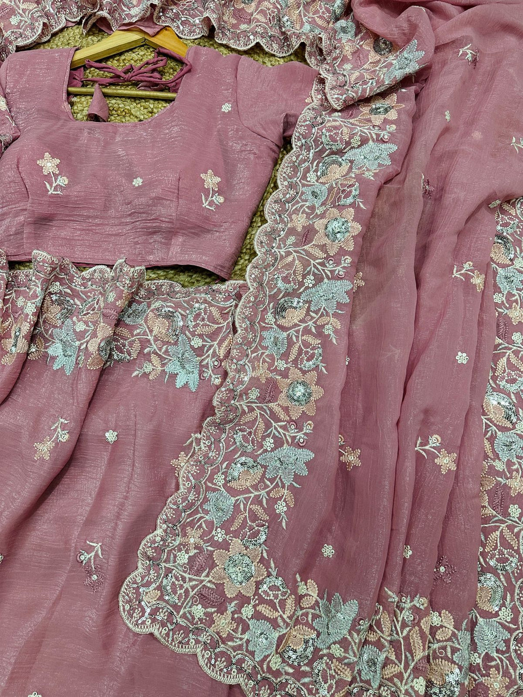 Soft Crunchy Silk Saree with Multi Embroidery Work