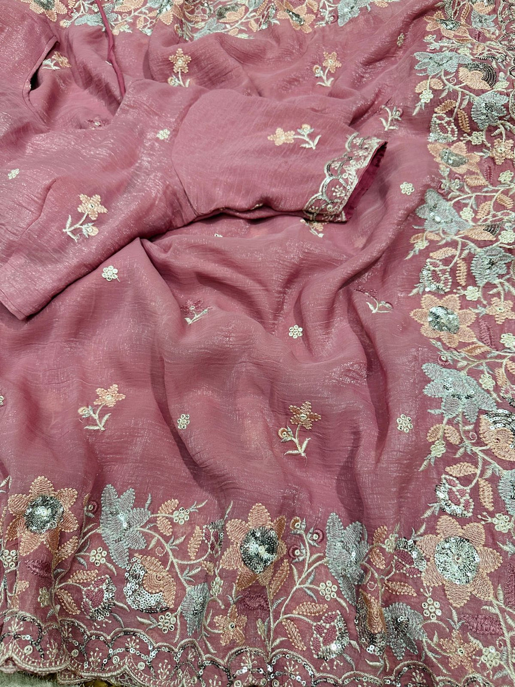 Soft Crunchy Silk Saree with Multi Embroidery Work