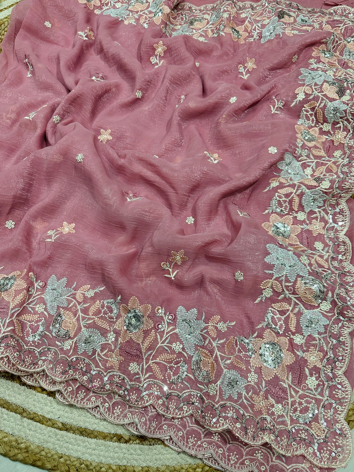 Soft Crunchy Silk Saree with Multi Embroidery Work