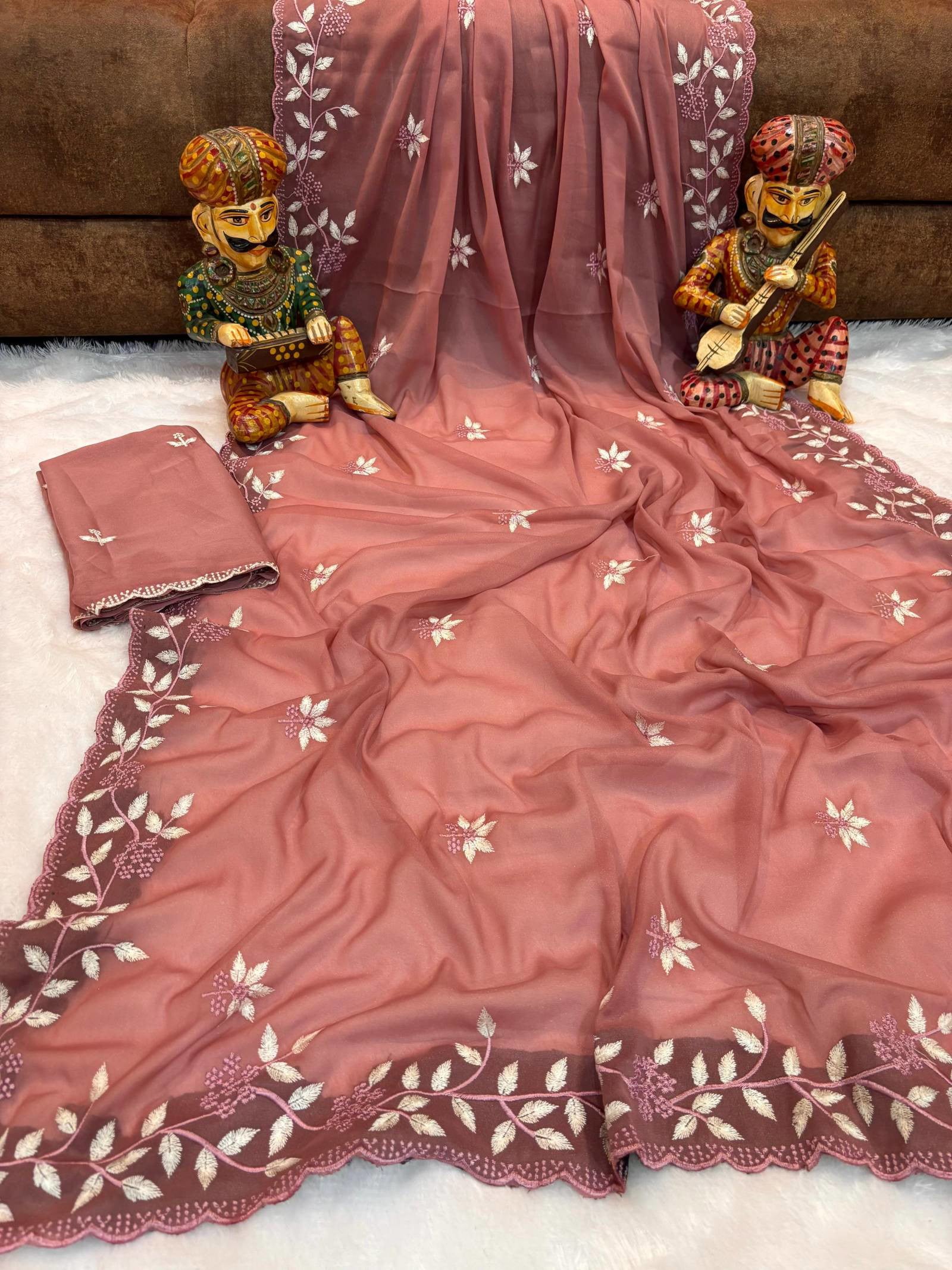 Fancy Georgette Saree With Embroidery Work