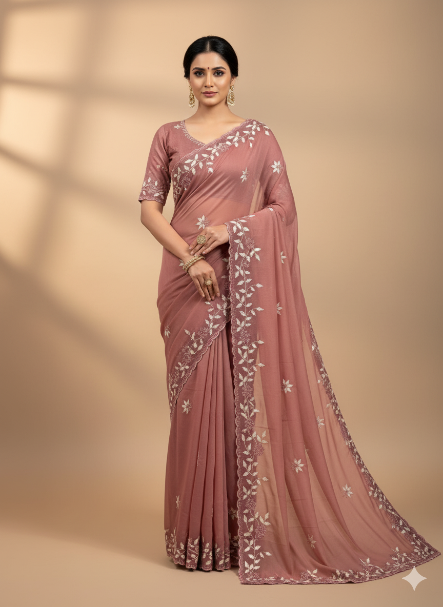 Fancy Georgette Saree With Embroidery Work
