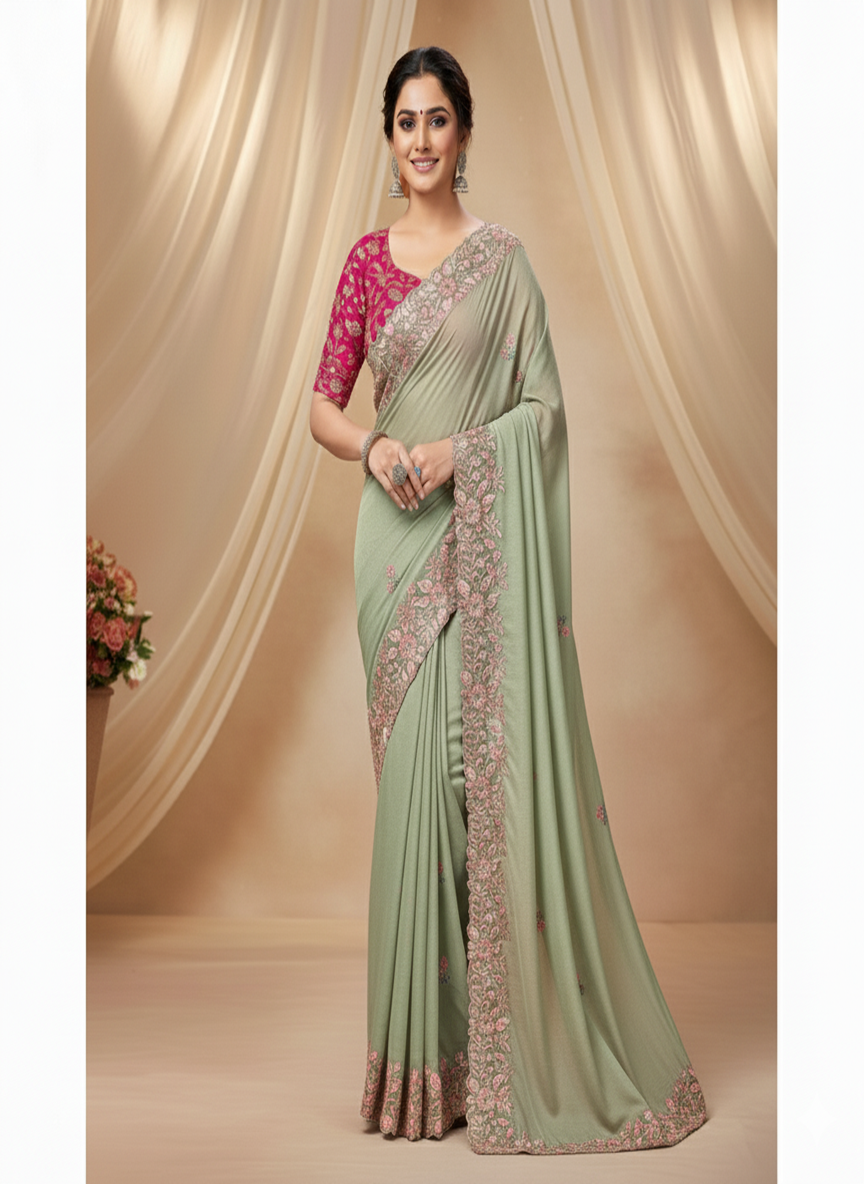 Tabby Silk Saree with Multi Thread Cut Work