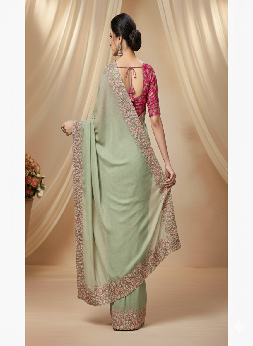 Tabby Silk Saree with Multi Thread Cut Work