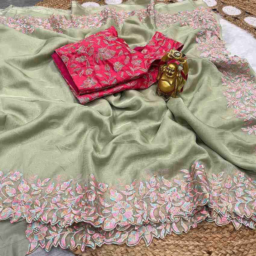 Tabby Silk Saree with Multi Thread Cut Work