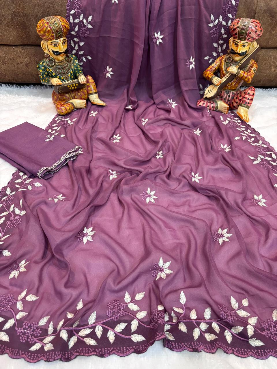 Fancy Georgette Saree With Embroidery Work