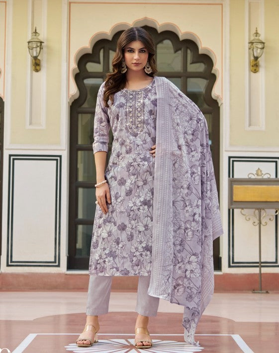 Digital Print with Embroidery Work Cotton Dress Material