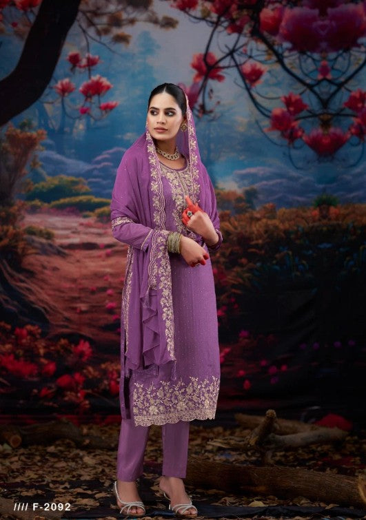 Organza With Jarkan Worked Dress Material