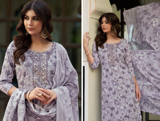 Digital Print with Embroidery Work Cotton Dress Material