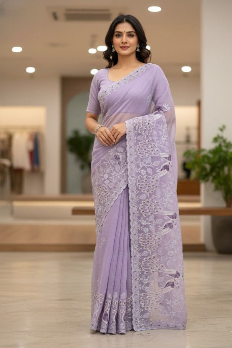 Floral Sequins Embroidered Soft Crunchy Silk Saree
