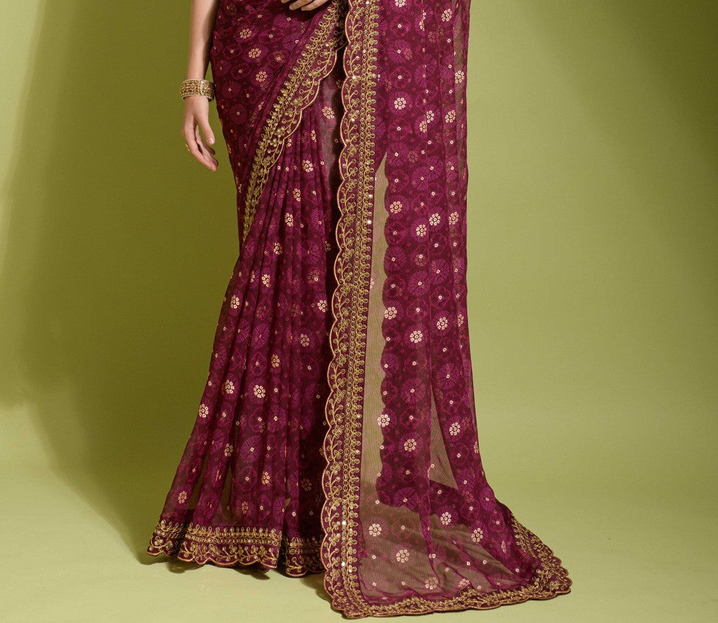 Bandhani Foil Printed Georgette Saree With Embroidered Border