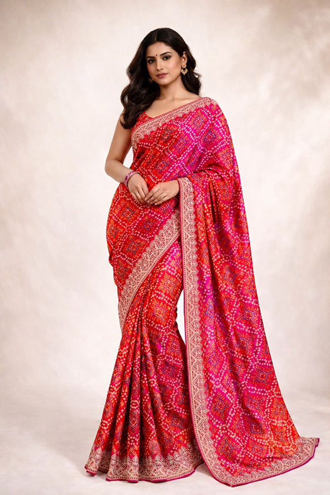 Chinon Silk Bandhani Print Saree